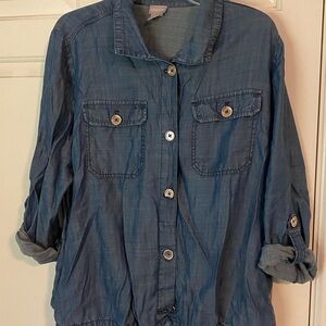 Chico's Lightweight Blue Denim Jean Jacket with Collared Neckline